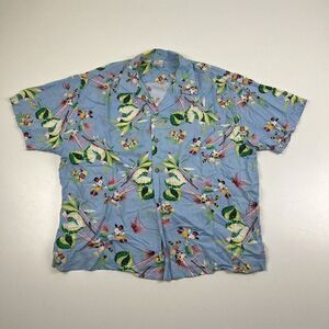Disney Store‎ Mickey Minnie Donald Hula Blue Hawaiian Aloha Shirt Mens XL